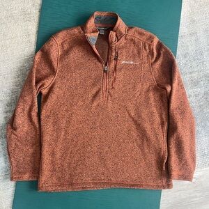 Eddie Bauer Mens L Fleece 1/4 Zip Pullover Jacket Dark Orange Rust Long Sleeve